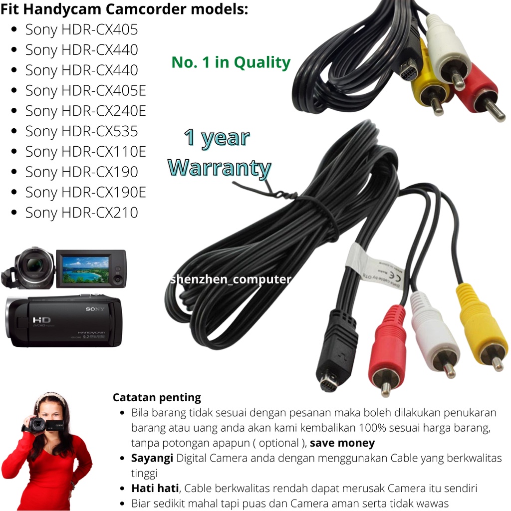 Kabel Cable USB AV Audio Video RCA Handycam Camcorder Sony HDR-CX405 HDR-CX440 HDR-CX440 HDR-CX405E 