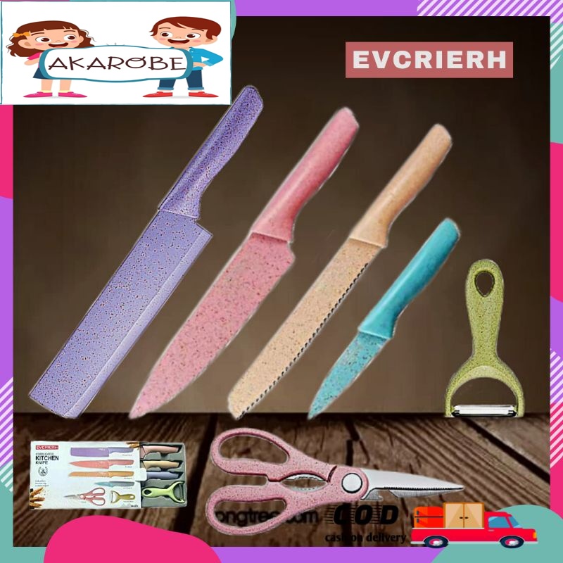 Pisau Set Warna Warni 6 in 1 Jerami Kitchen Knife EVCRIERH Pisau Tajam