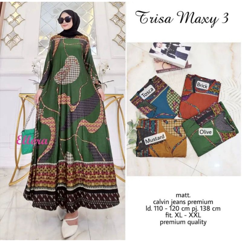 Trisa Maxy 3 - Gamis Calvin Jeans Terbaru LD110+ Jumbo / R.25 - 023-6522