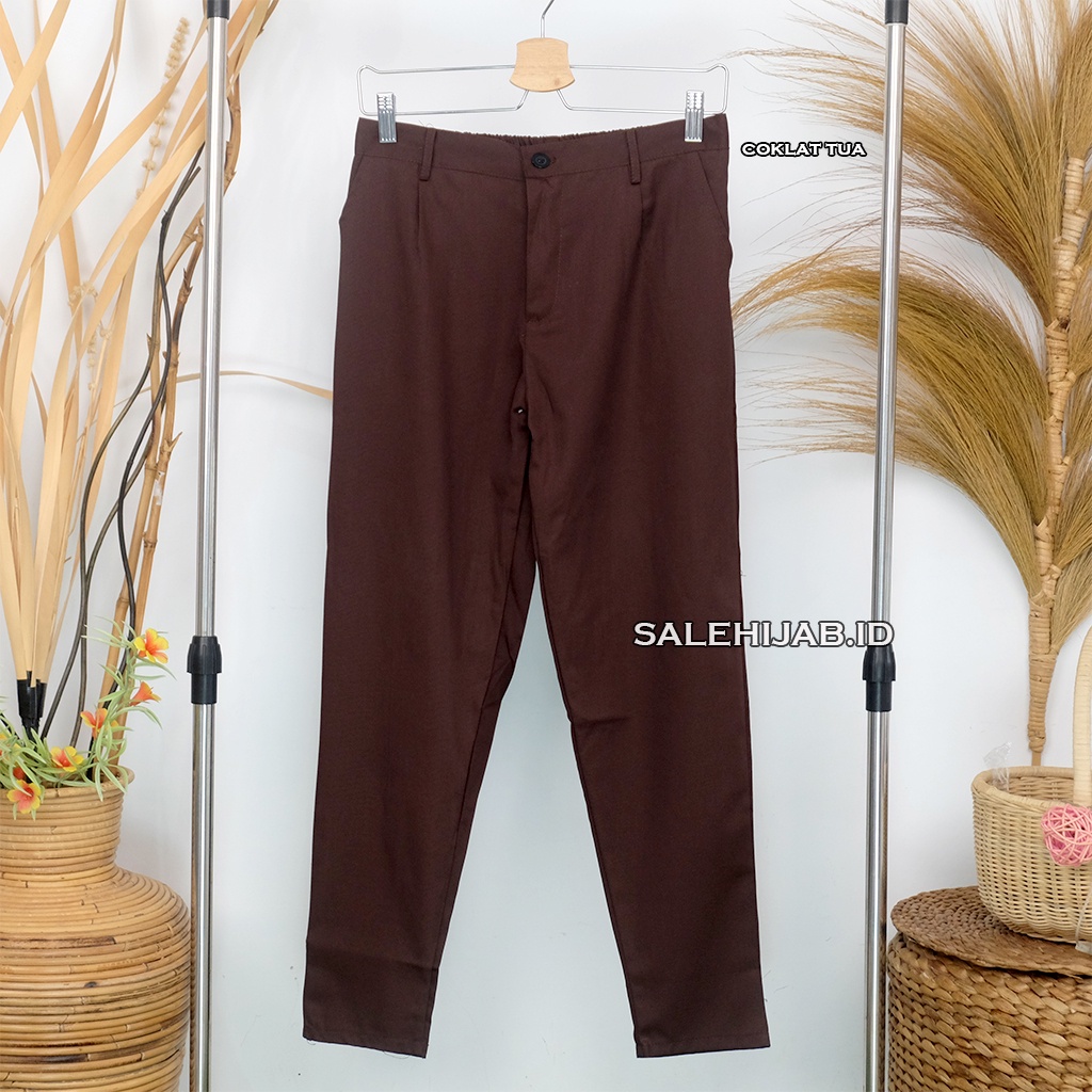BAGGY PANTS AMERICAN DRILL (celana beggy panjang bagy wanita)-COKLAT TUA