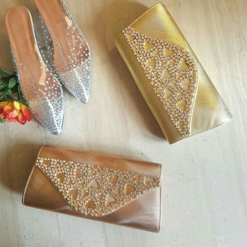 Sale! Clutch Farnell Bag Kondangan Cantik Tas Pesta Kristal Permata Mewah Import