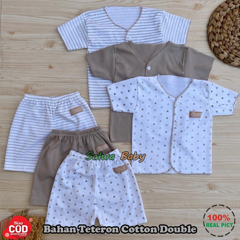 Bahan Katun TC 6 PCS Baju Bayi Celana Pendek Bayi Baru Lahir Serian CREAM 0-3 Bulan Almeera Baby and Kids