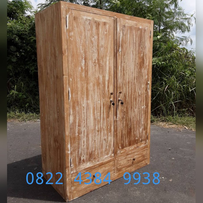 Lemari Jati Wardrobe Minimalis Pintu 2 White Wash Antik Classic Mewah