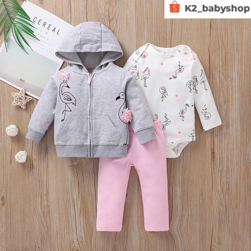 BABY K2 - BABY JAKET SET 3 IN 1 MOTIF FLAMINGO KODE 00003