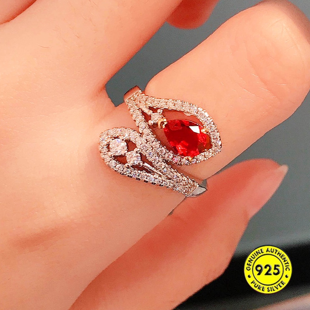 Cincin Open Ring Adjustable Dengan Batu Ruby Warnawarni Untuk Wanita