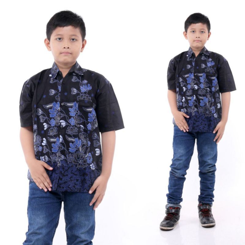 Batik Couple keluarga Sania Ruffle Ori Ndoro Jowi DNT Motif Sakura Biru TERMURAH DI SHOPEE Ori BCP-Hem anak