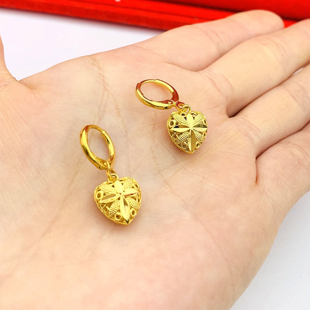 1 Pasang Anting Stud Liontin Love Sand Gold Gaya Retro Untuk Wanita