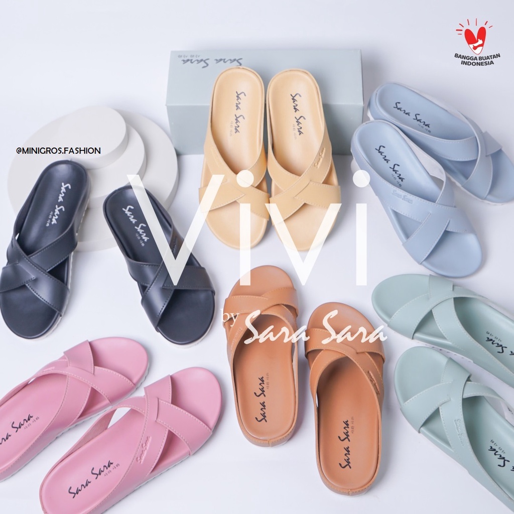 Sara Sara VIVI Sandal Tali Wanita Sandal Silang wanita sandal slop wanita kekinian