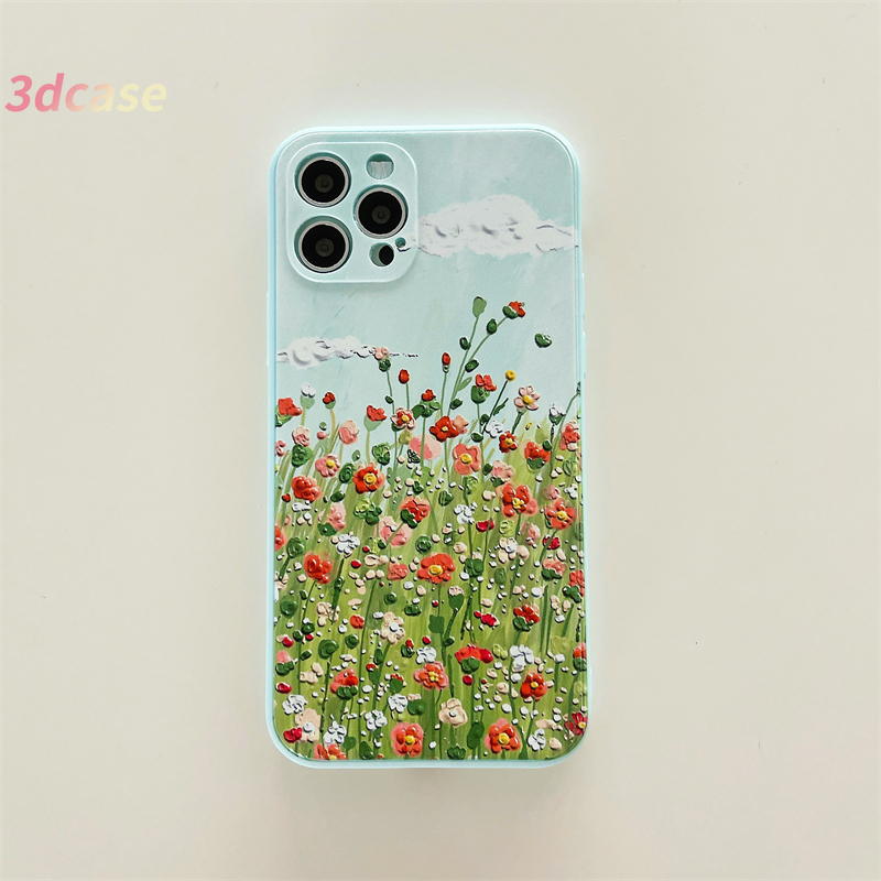 Casing VIVO Y53 Y72 Y30 Y31 Y91C Y91 Y20 Y12S Y17 Y93 Y50 Y20S Y51A Y30i Y12i Y15 Y95 Y11 Y20i Y90 Y91i U10 Y70 Y1S Z3 A5 A7 A5S A52 A9 A5 2020 Reno 4 Lite 4 F A93 A94 VIVO Y12 Y51 Y72 Y53 Blue Sky Lavender Garden Painting Silicone Case With Stand