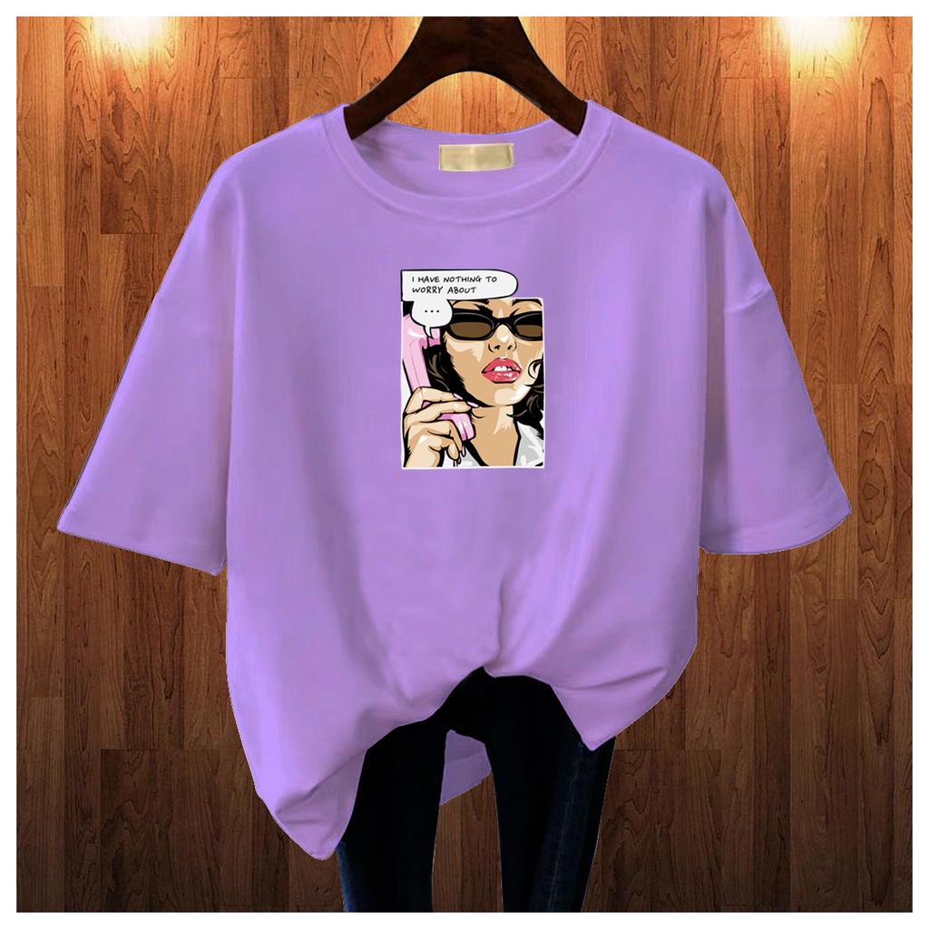 CALVIERO SHOP - BAJU KAOS ATASAN WANITA PRINT GIRL NOTHING WORRY LOGO GALAXY PRINT