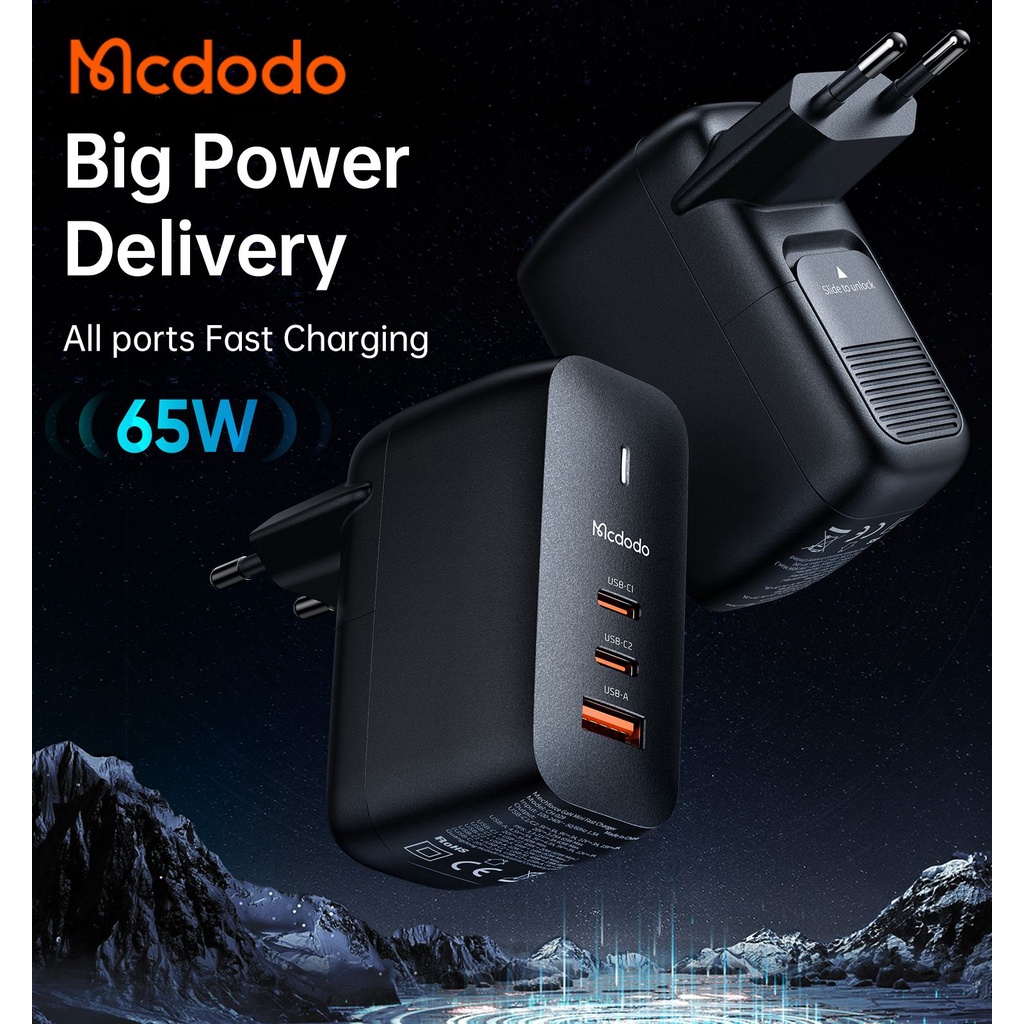 MCDODO CH-029 Kepala Adaptor Charger Dual Type C + USB GAN 3.0 Adapter Fast Charging 65W iPhone 13 Pro Max Samsung