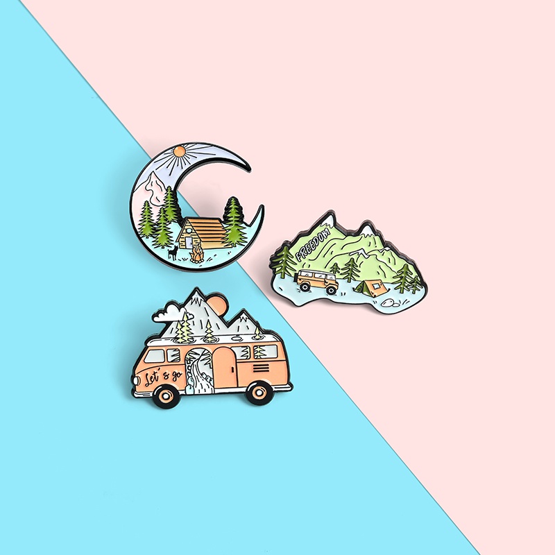 Bros Pin Enamel Desain Gunung Peak Bus Alam Untuk Hadiah