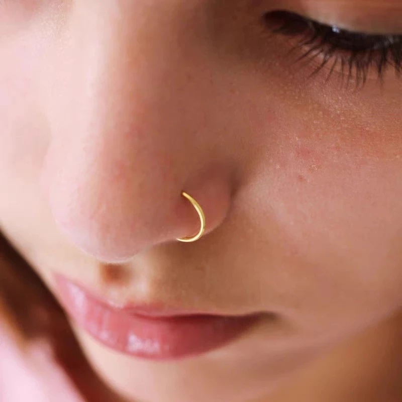 1pc Cincin Tindik Bibir / Hidung Palsu Bahan Titanium Stainless Steel Ukuran 6 / 8 / 10 / 12mm Untuk Wanita