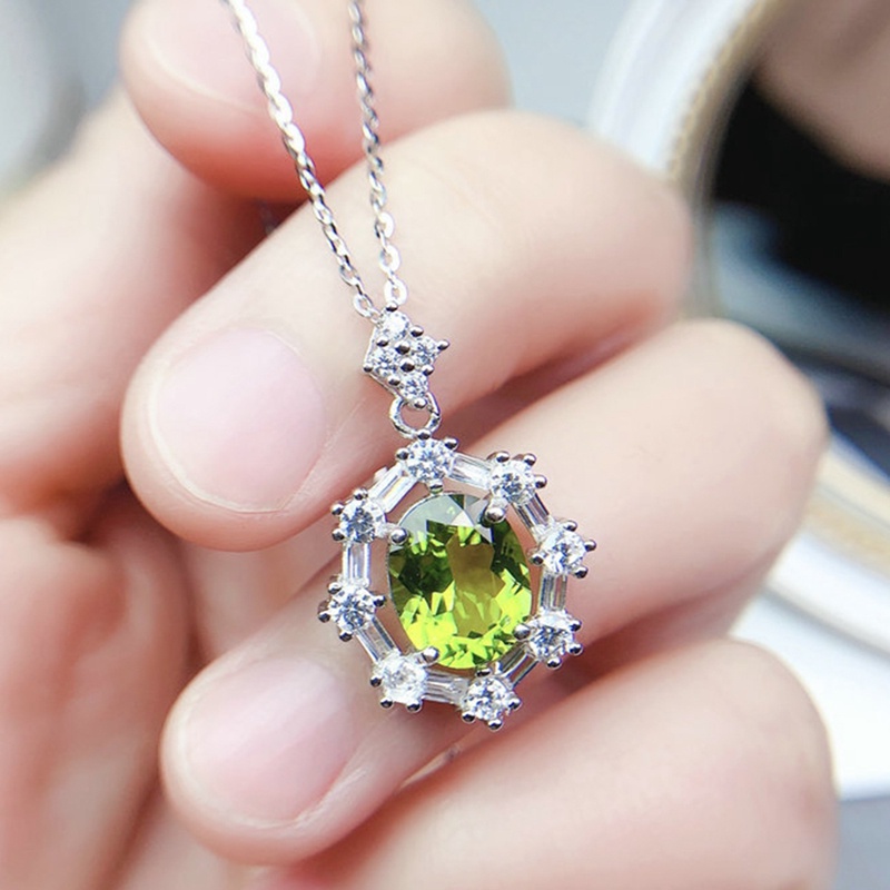 Kalung Dengan Liontin Bentuk Geometri Oval Bahan Cubic Zirconia Untuk Wanita