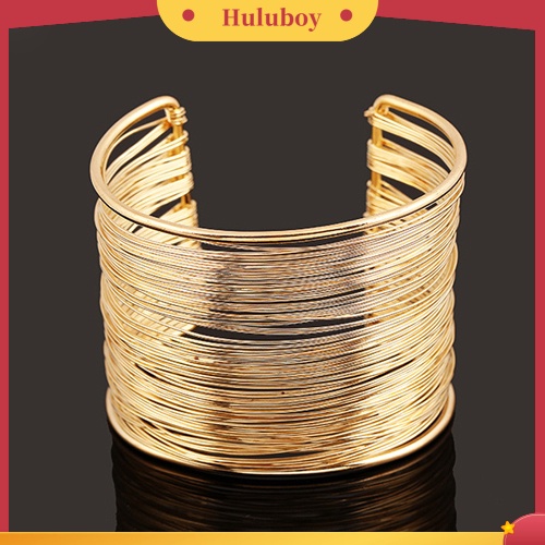 Hu Hu Hu Hu Hu Alat Bantu Pasang Kacamata♡ Gelang Bangle Cuff Lebar Model Kawat Multilayer Bahan Metal Untuk Wanita