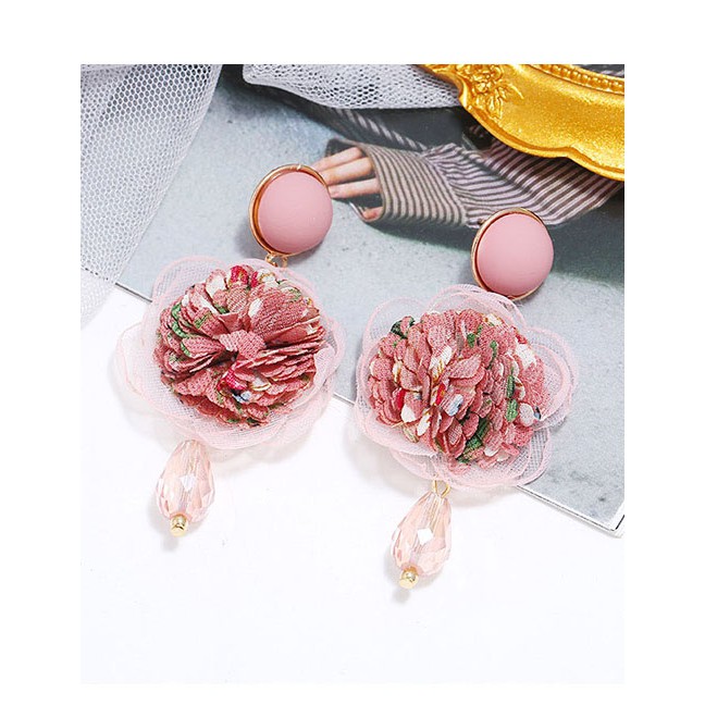 LRC Anting Tusuk Fashion Flower Stud Earrings With Crystal Alloy A60559