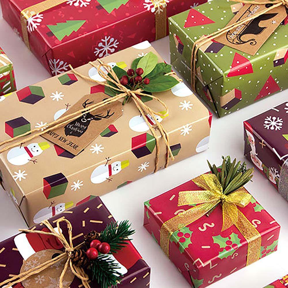 Lanfy Hadiah Wrapping Paper Craft Retro Tahun Baru Santa Claus Kraft Kertas Xmas Pohon Perlengkapan Pesta