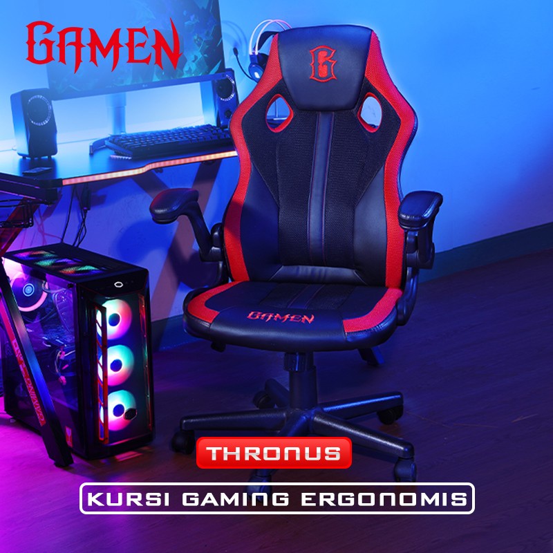 GAMEN Gaming Chair Thronus Black + Red | Kursi Gaming Premium Quality