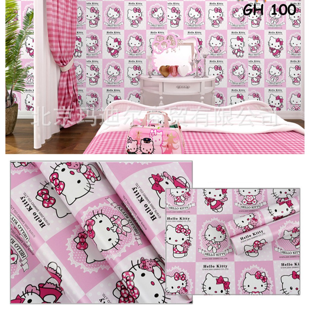 Wallpaper dinding 3d motif elegant / Wallpaper dinding kamar tidur anak wallstiker 45cm x 9m Gh033-Hello Kitty