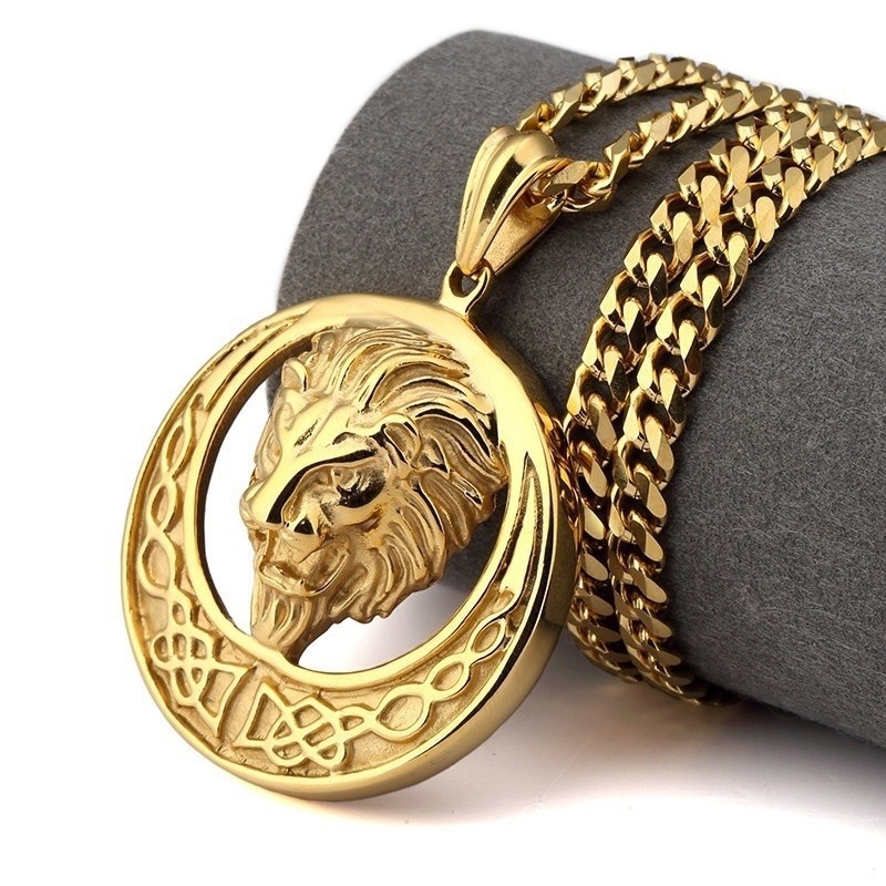 SEUSUK  60CM Gold Plated Hip Hop Lion Punk Pendant Necklace Jewelry