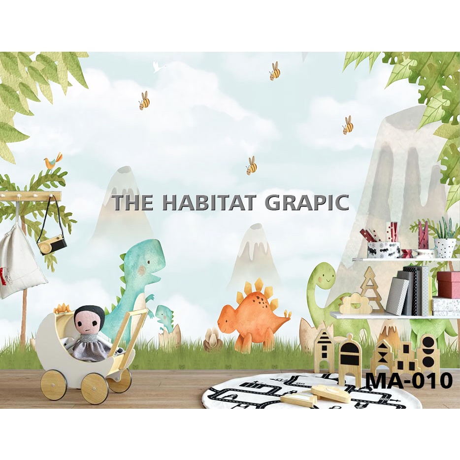 ELEGANT Wallpaper kamar anak Wall Sticker Dino Saurus Animal Hewan Anak Stiker Dinding - Wallpaper k