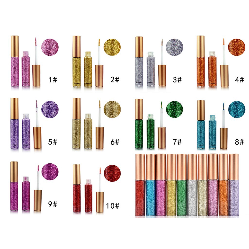 HANDAIYAN Glitter Eyeliner Eyeshadow Shimmer Long Lasting Waterproof Metallic Sparkling Liquid Eyeliner 10 Colors