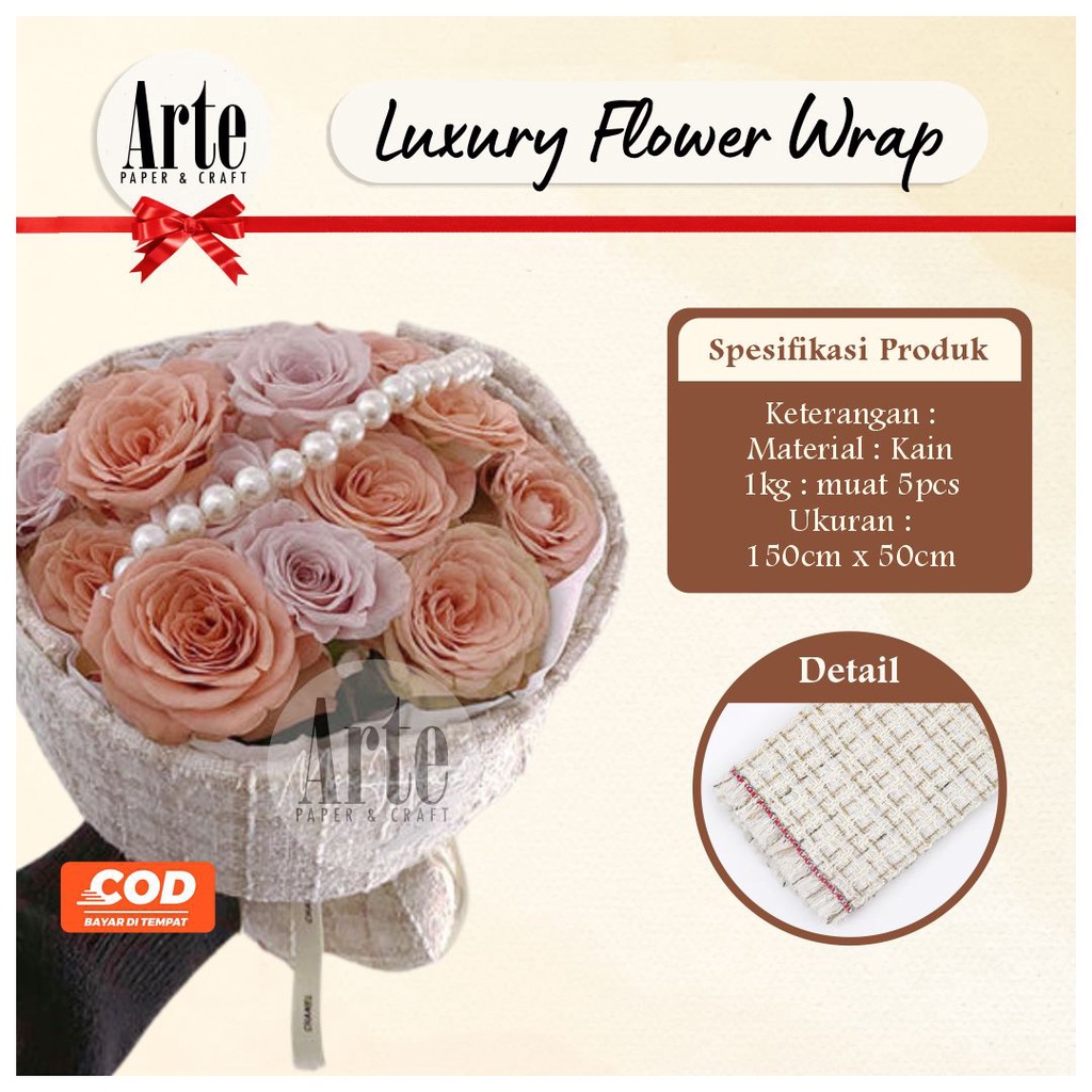 

iDk90 1 Lembar Luxury Flower Wraps Kain Buket Motif Chanel Korean Bunga Artificial Wedding Kado
