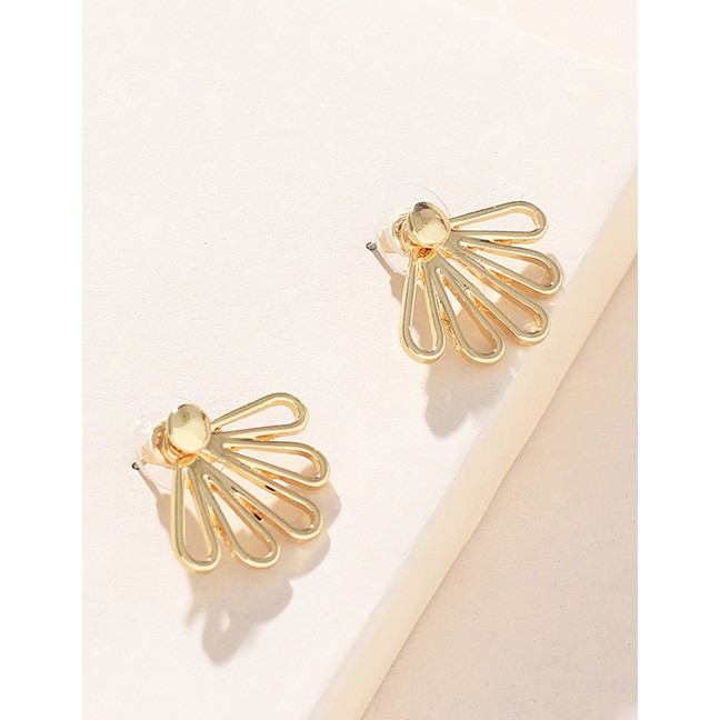 LRC Anting Tusuk Fashion Gold Back-hanging Openwork Lotus Smooth Earrings F40721