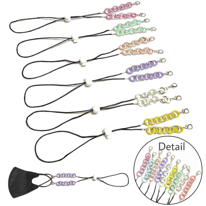 2 in 1 Kalung Strap Mask + Connector Masker Hijab Gratis Stopper Denise Acrilic Chain &amp; Link Rantai
