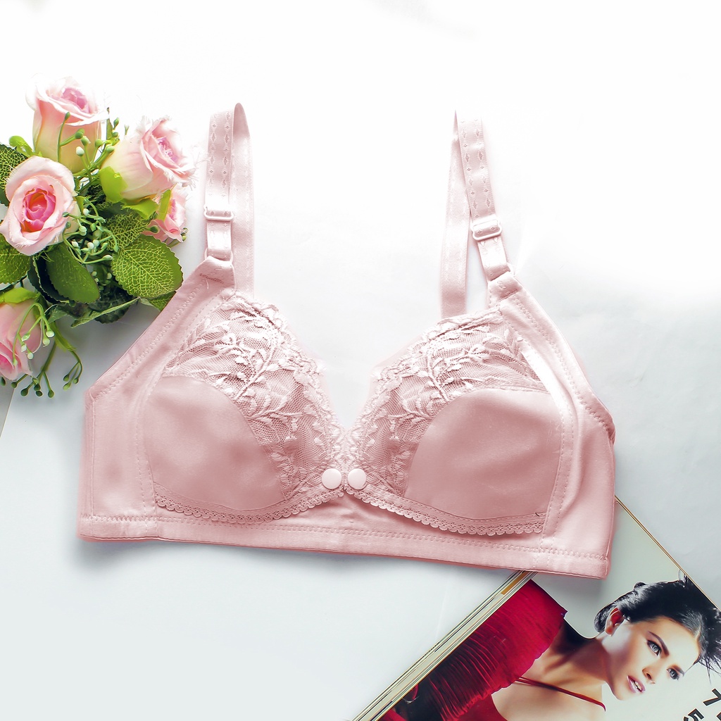 Bra Bh Tanpa Kawat Tanpa Busa Wanita Menyusui Bahan Katun Bukaan Depan Sexy Motif Polos - 332