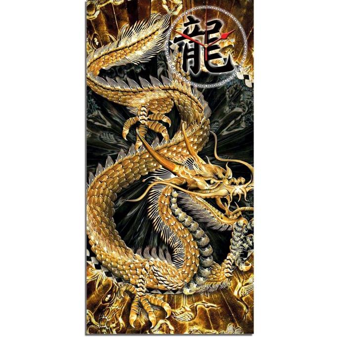 JAM DINDING NAGA EMAS 40x80cm jam gold dragon hiasan dinding keren tersedia stok