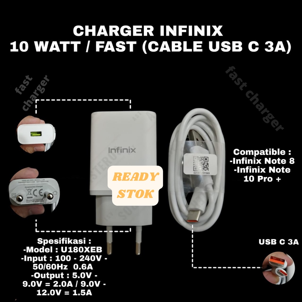 CHARGE INFINIX ORIGINAL USB TYPE C FAST CHARGER 18W 3A INFINIX