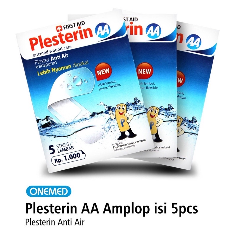 Plesterin Plester luka Anti Air isi 5/Plesterin First Aid AA Plester Luka Anti Air OneMed box isi 5