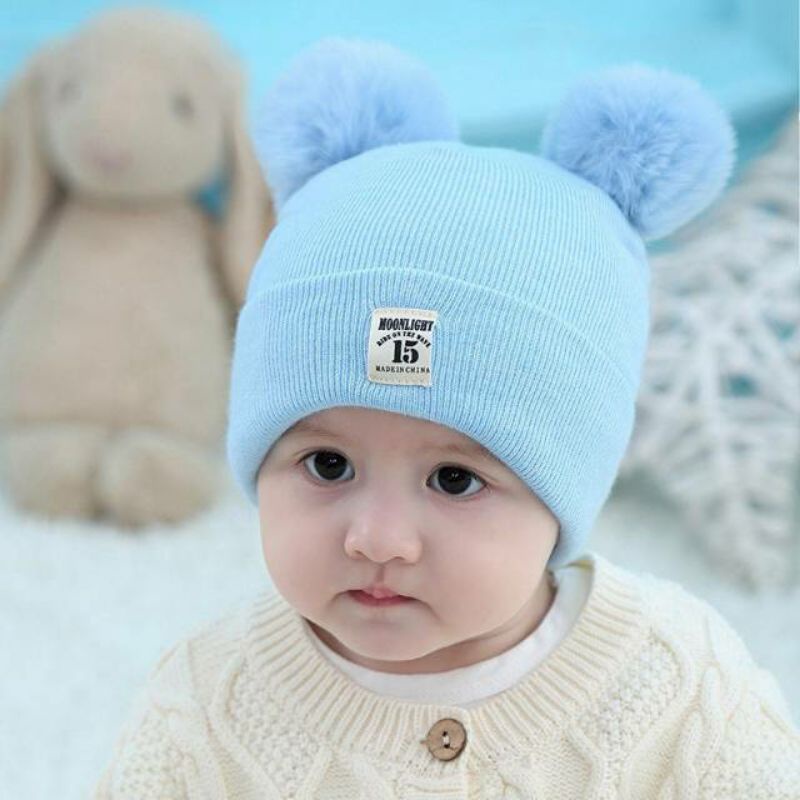 Topi bayi wol pom pom import