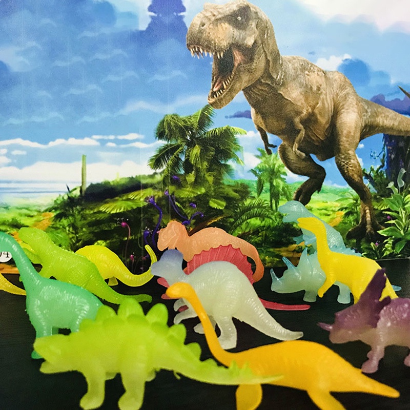 16pcs / set Mainan Dinosaurus Jurassic Noctilucent Glow In The Dark