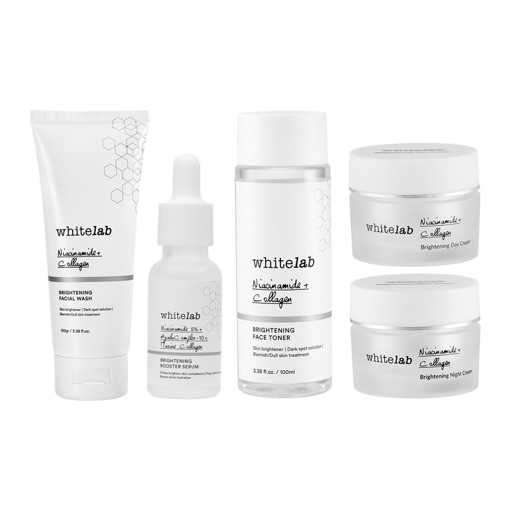 Whitelab Brightening Paket Wajah &amp; Booster Serum - Niacinamide 5% (FREE POUCH)