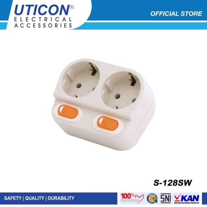 Uticon S-128SW (B) Stop Kontak Arde 2 Lubang