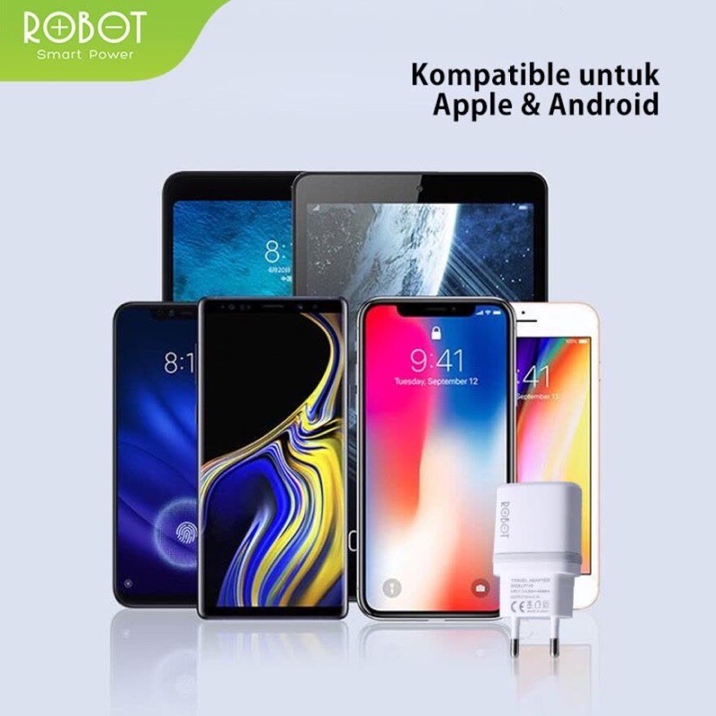 Robot RT-K9 12W Dual Port 2.1A Adaptor + Micro USB Data Cable 1M - Garansi Resmi 1 Tahun