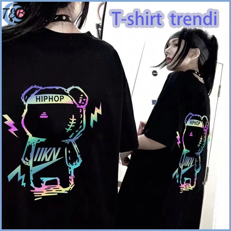 oversized t-shirt pria gaya yang sama untuk pria dan wanita lengan pendek pakaian pasangan