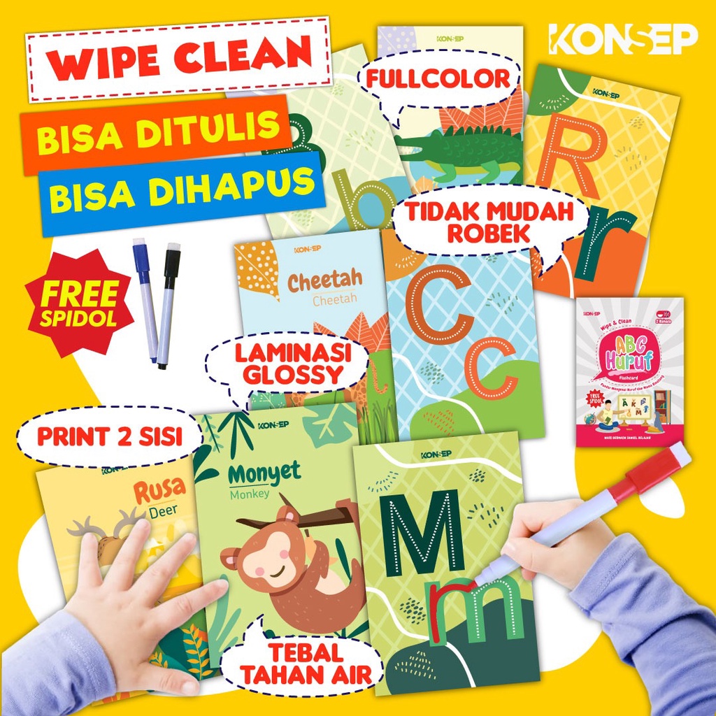 [FREE SPIDOL] Konsep Flashcard Wipe and Clean Alfabet / Flash Card / Mainan Edukasi Kartu Pintar