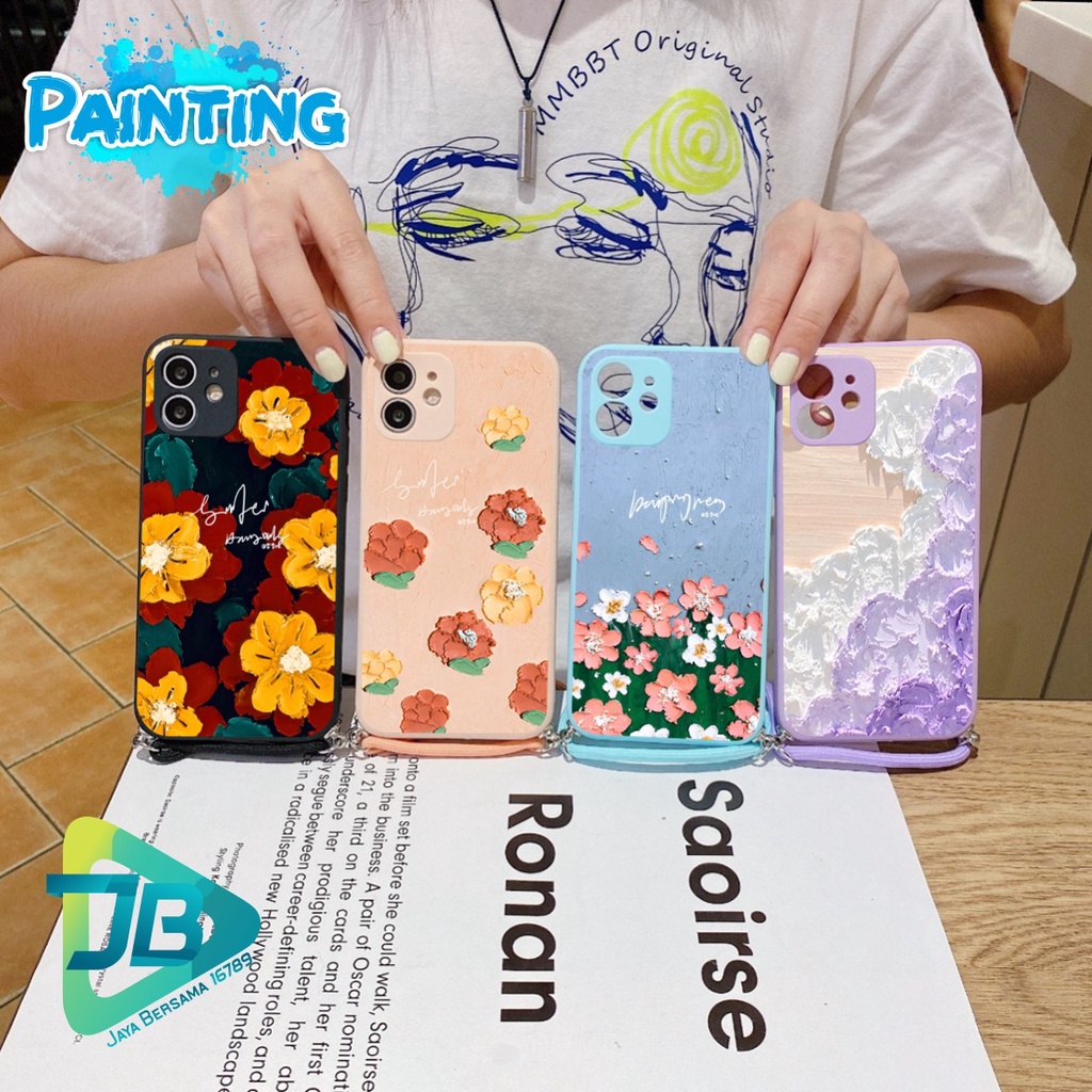 SOFTCASE SILIKON SLINGCASE TALI LANYARD STRAP PHONE MACARON PELINDUNG KAMERA PAINTING OPPO VIVO SAMSUNG XIAOMI REALME IPHONE ALL TYPE JB5491