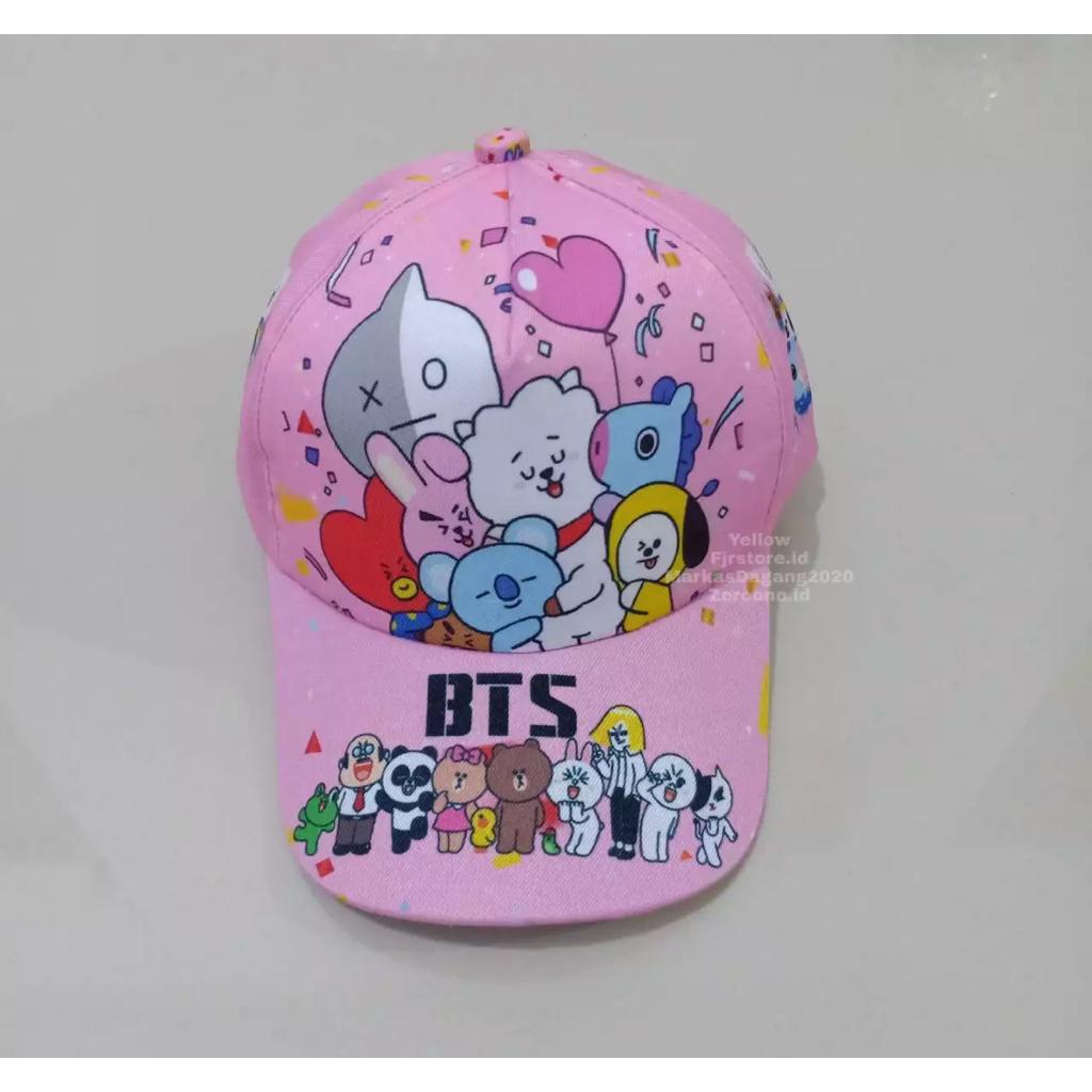 Tas WAISTBAG Anak PREMIUM BT21 PINK + TOPI 2 in 1 Sepaket Bagus Murah Berkualitas / BTS / ARMY / K-POP / BT21