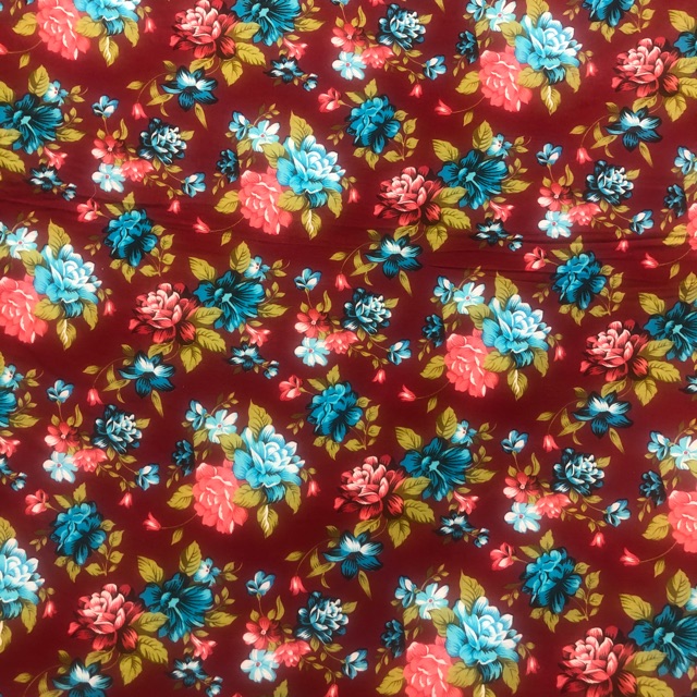 Kain katun Jepang motif bunga warna merah