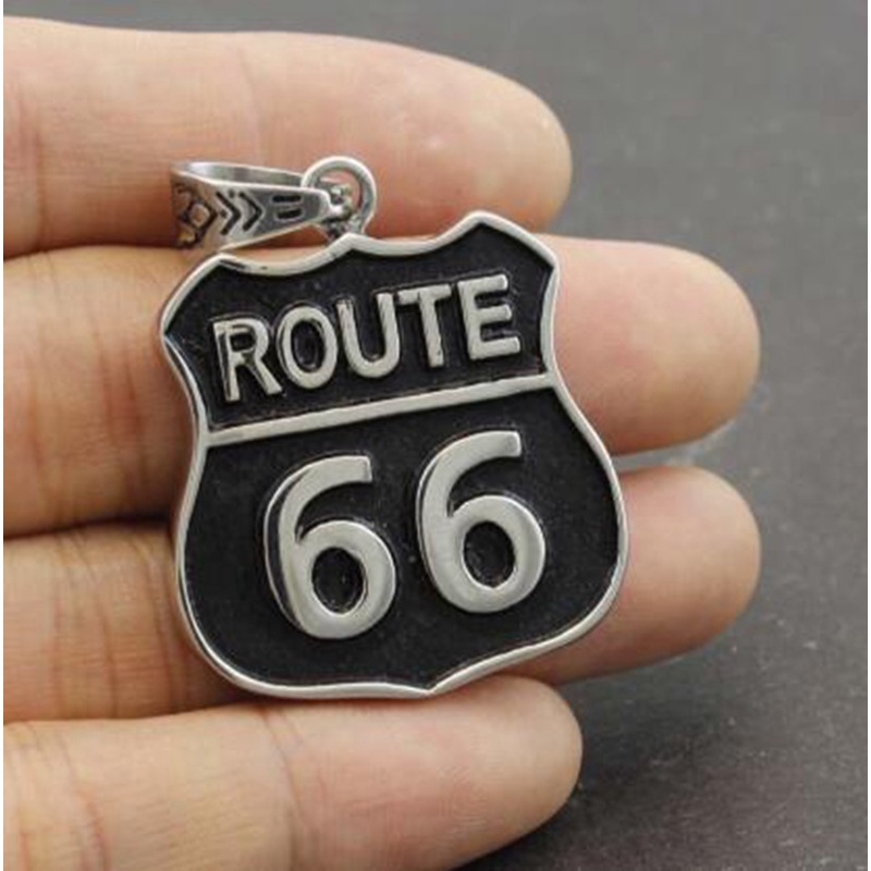 Kalung Liontin Desain Motor Route 66 Gaya Hip Hop Rock Untuk Pria