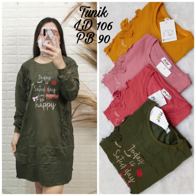 promo fhasion wanita-longdres/tunik kaos renda brukat dada slimfit premium import/termurah/terbar