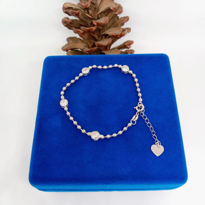 gelang biji lada variasi mata-mata, emas putih kadar 375(8k)