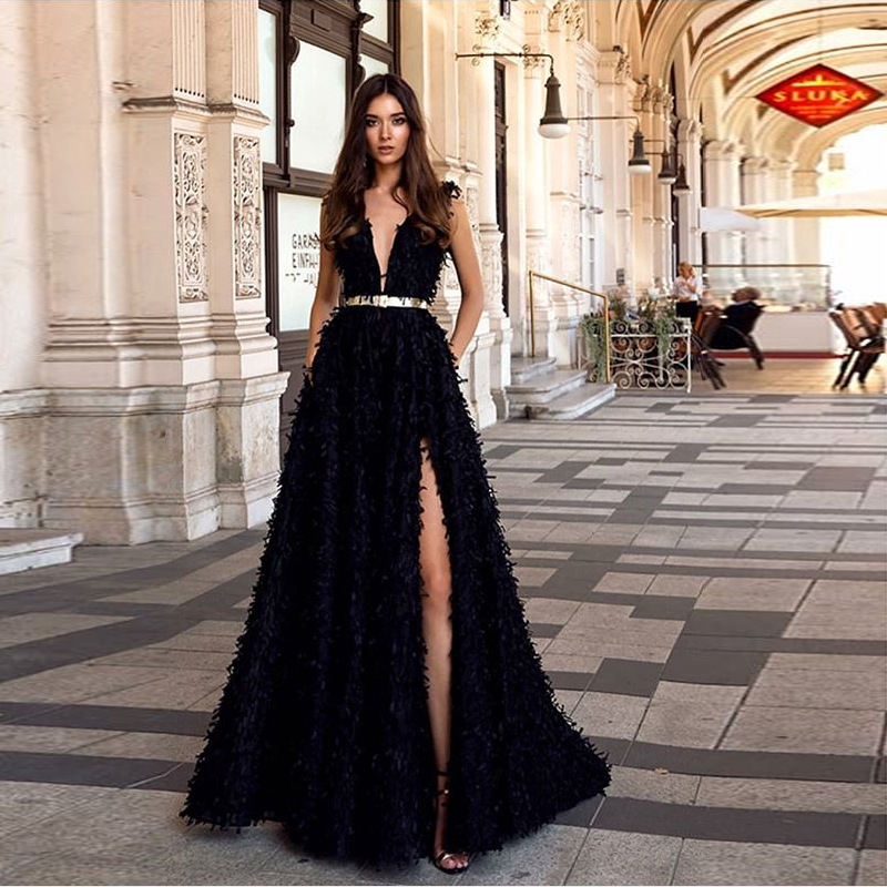 deep v neck long dress