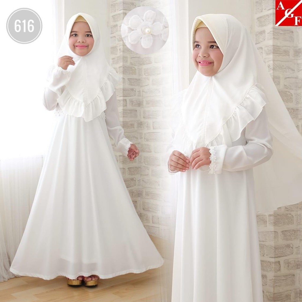 Agnes Baju Muslim Anak Gamis  Putih  Anak Gamis  Putih  