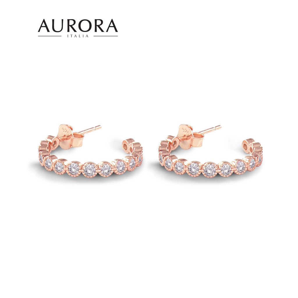 Anting Aurora Italia - Auroses Stud Drop Eternity Earring (Rose Gold) - 18K White Gold Plated