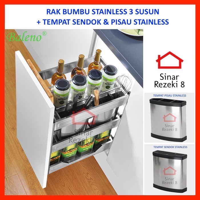 Rak Botol - Rak Tarik Stainless Bumbu Botol Pisau Sendok Panci Dapur Kitchen Set